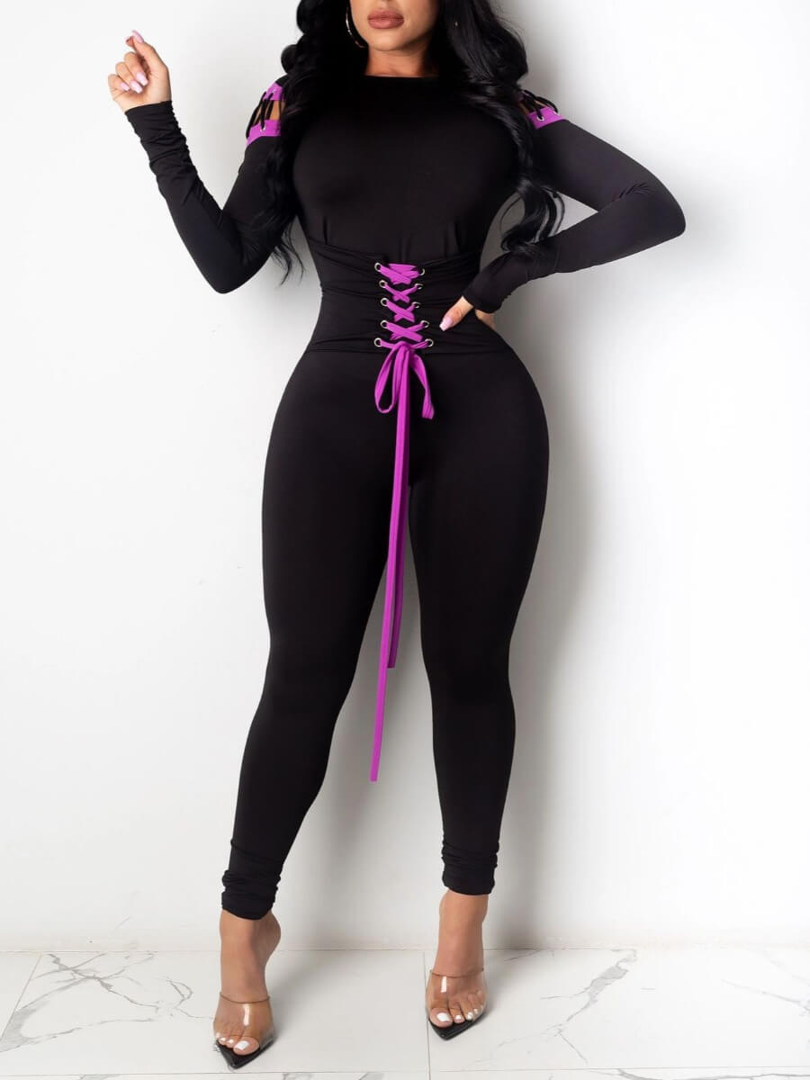 

Lovely Sexy Bandage Design Hollow-out Black One-piece Jumpsuit