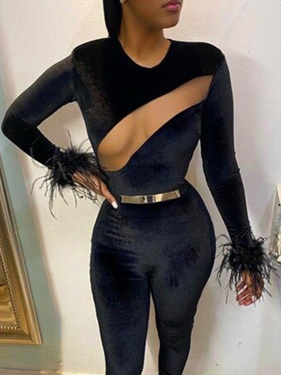 

lovely Sexy Hollow-out Black One-piece Jumpsuit