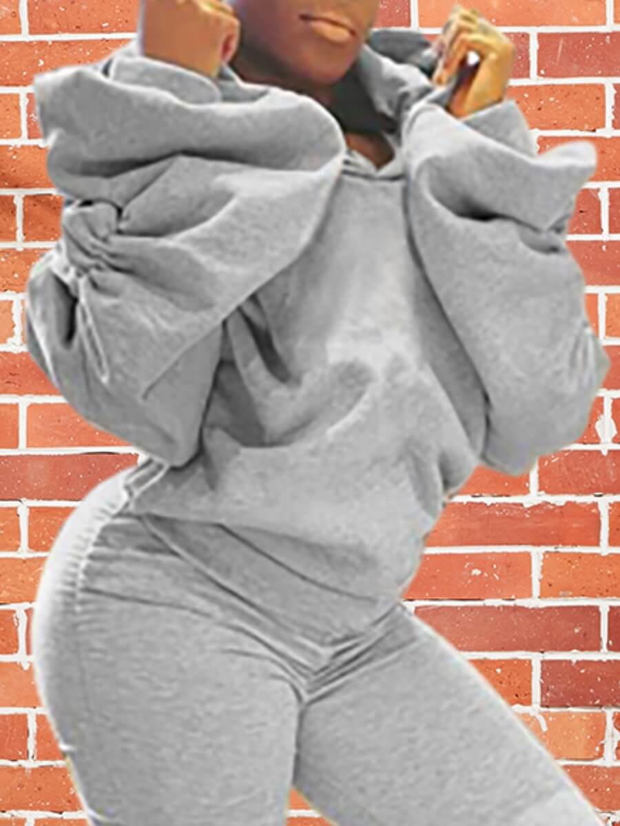 

Lovely Casual Hooded Collar Fold Design Grey Hoodie