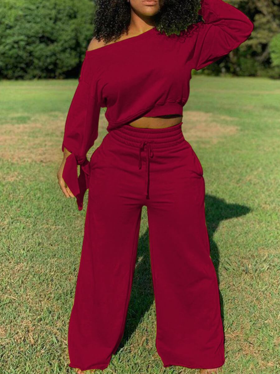 red two piece pants set