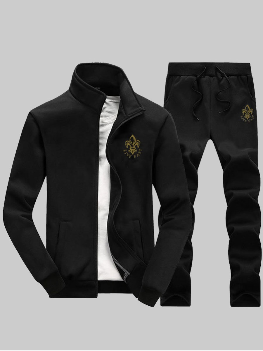 

lovely Sportswear Zipper Design Black Men Two-piece Pants Set
