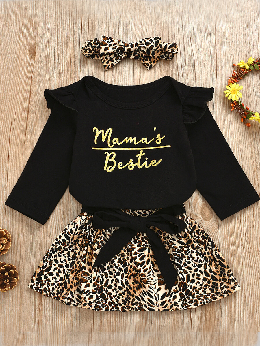 

Lovely Girl Casual Flounce Design White Two-piece Skirt Set, Black