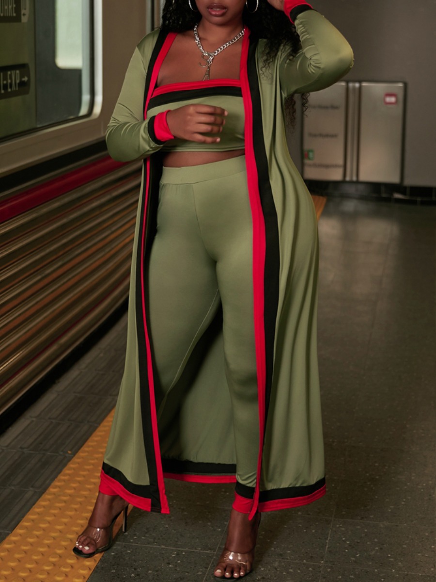 

lovely Casual Patchwork Army Green Three Piece Pants Set