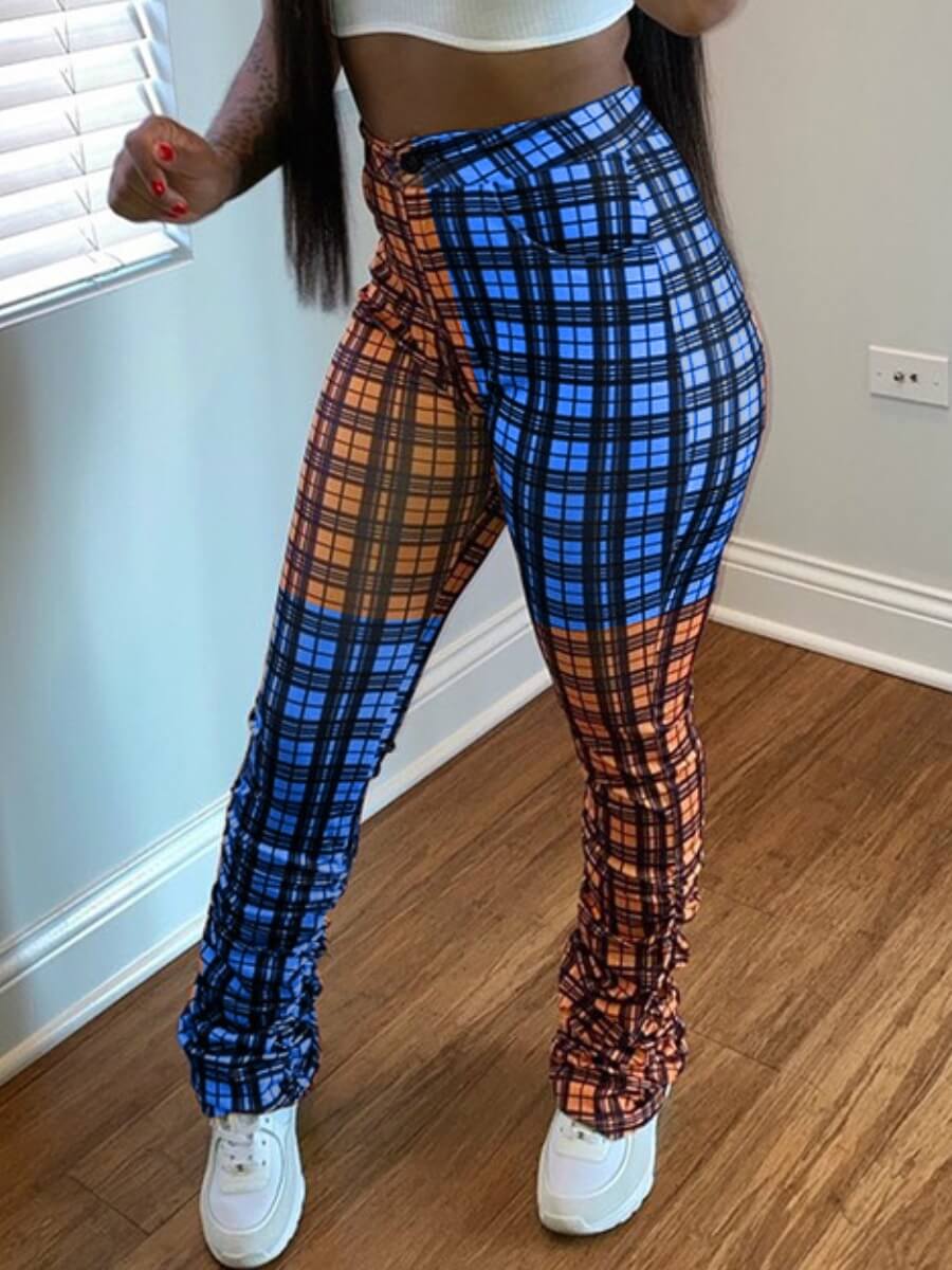 

Lovely Casual Grid Print Patchwork Orange Pants