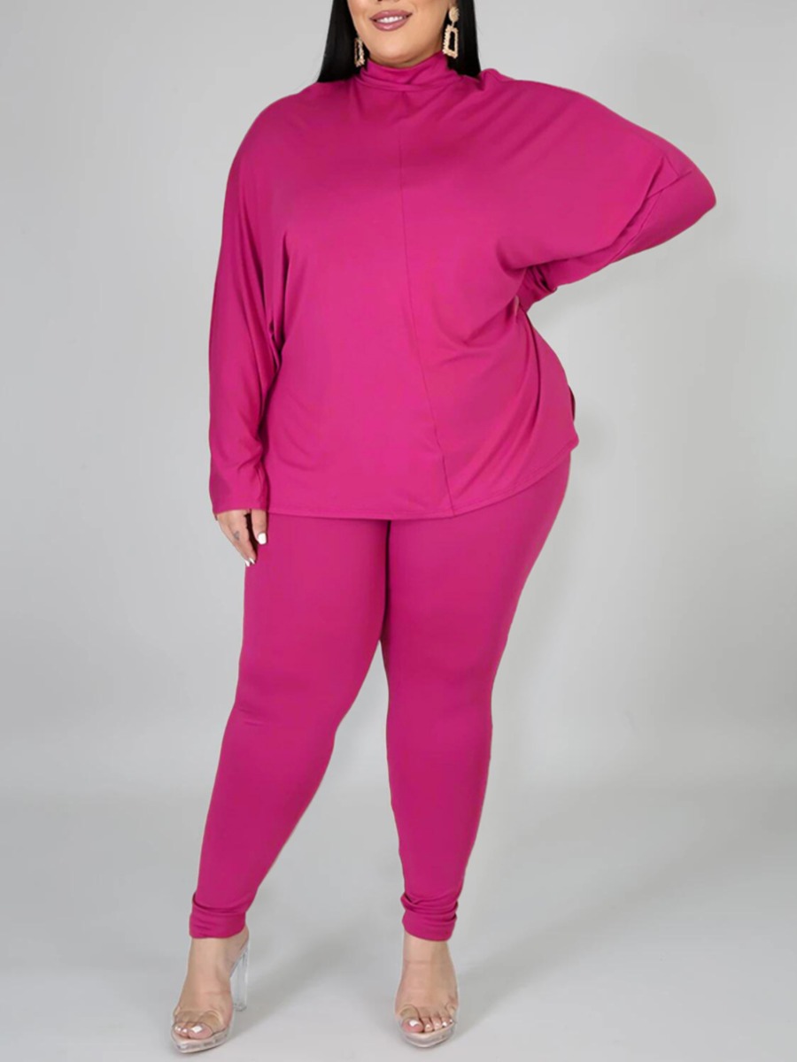 

lovely Casual Turndown Basic Rose Red Plus Size Two-piece Pants Set