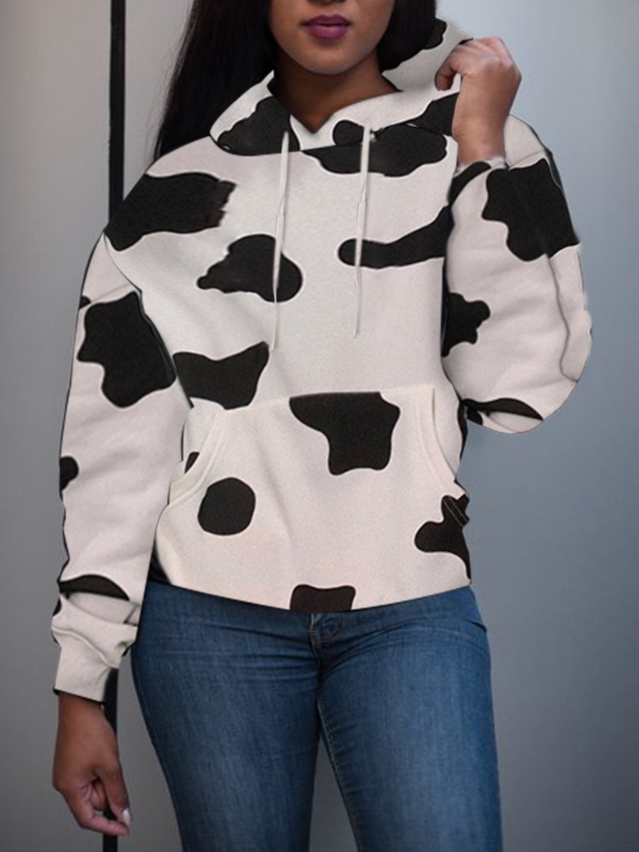 

lovely Casual Hooded Collar Print White Hoodie