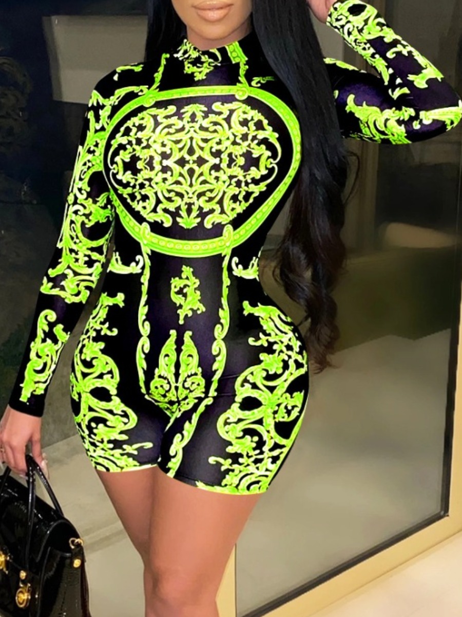 

lovely Trendy Versace Print Green One-piece Romper