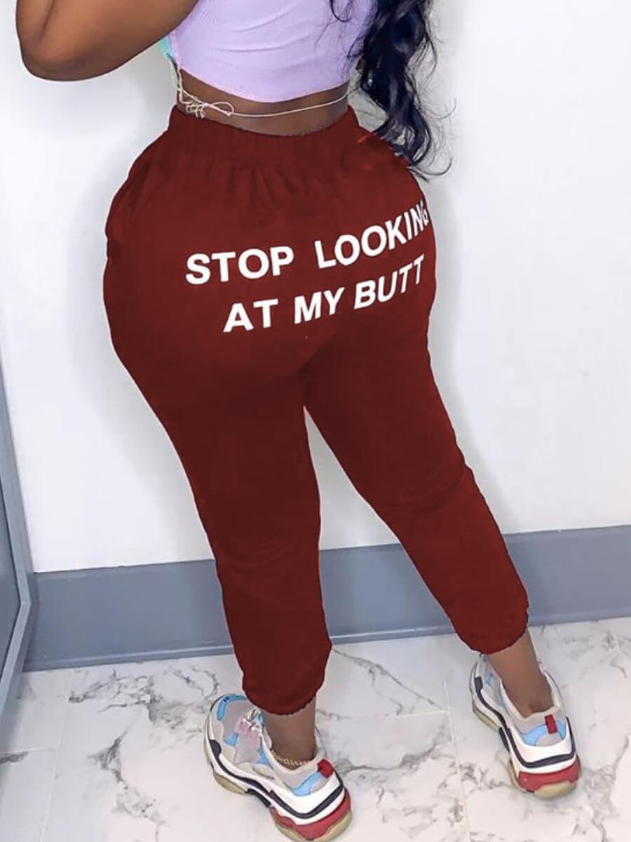 

Lovely Street Letter Print Wine Red Pants