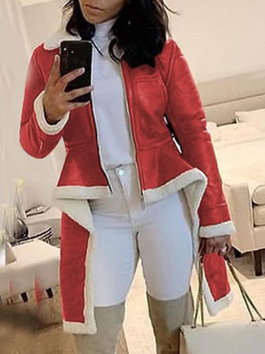 

Lovely Trendy Turndown Collar Asymmetrical Wine Red Coat