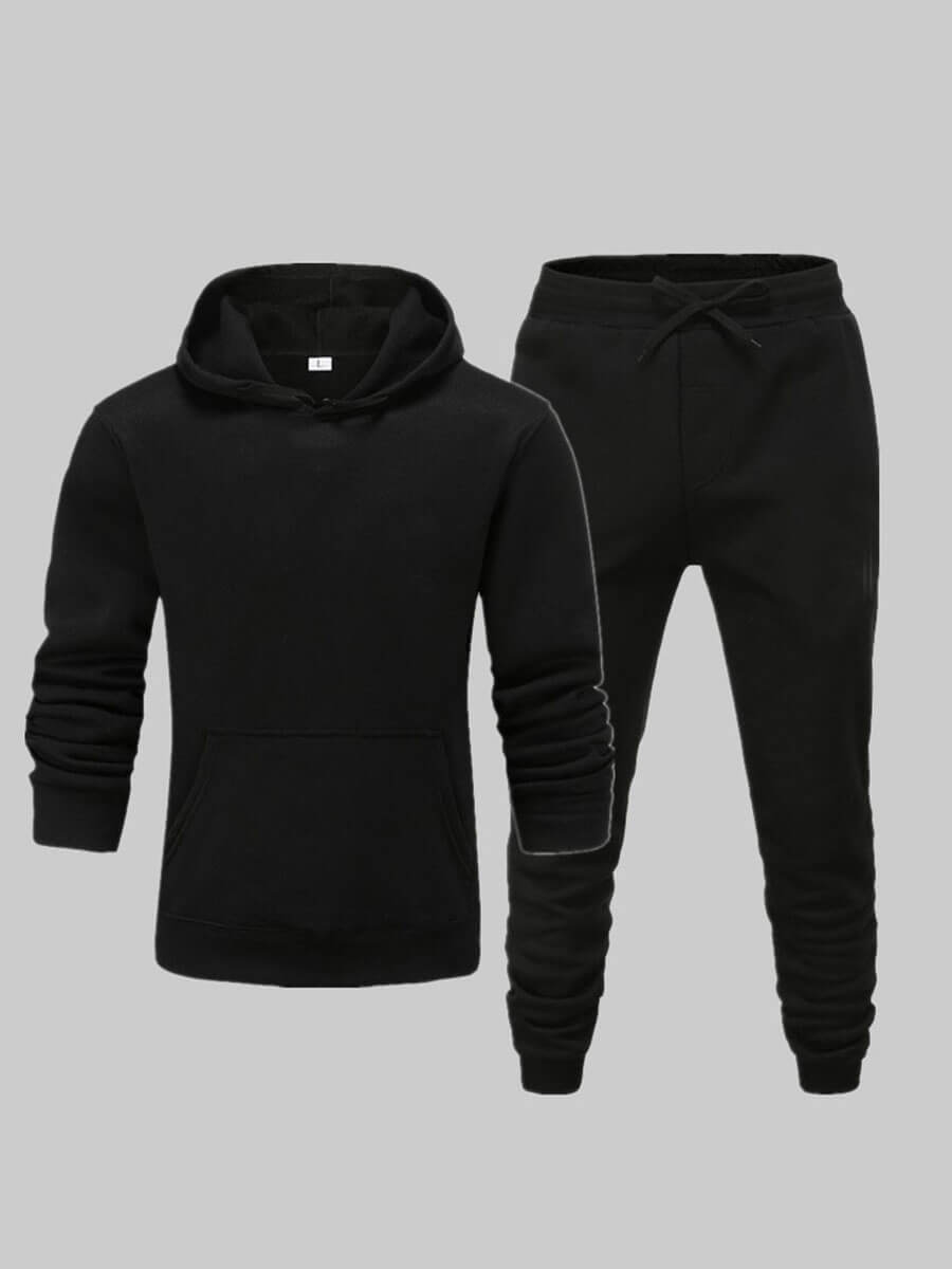 Lovely Men Casual Hooded Collar Basic Black Two-piece Pants Set