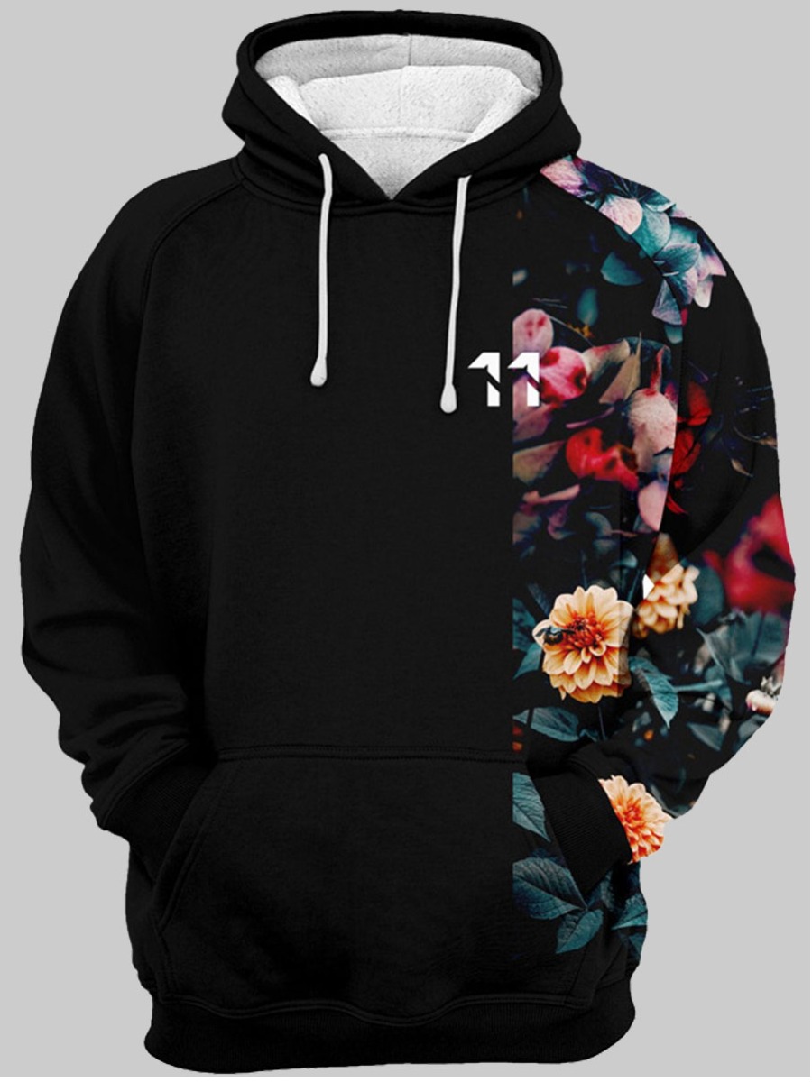 

lovely Trendy Hooded Collar Plants Print Black Men Hoodie