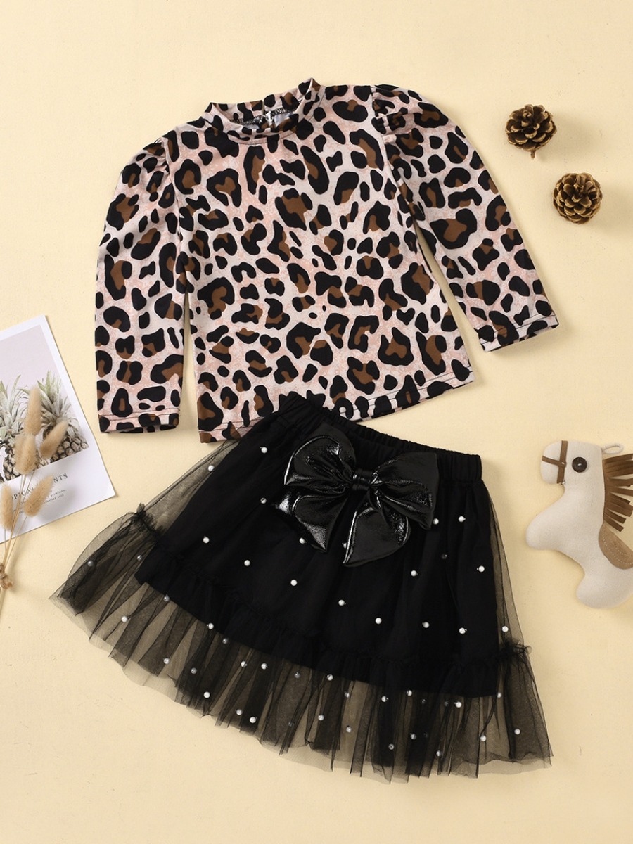 

Lovely Trendy Leopard Print Girl Two-piece Skirt Set