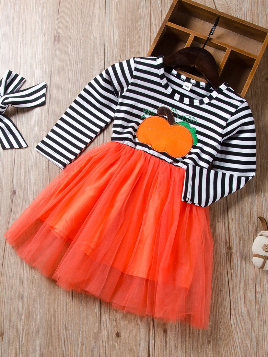 

lovely Leisure O Neck Striped Patchwork Yellow Girl Knee Length Dress