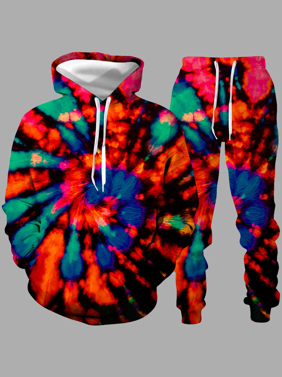 

LW Casual Hooded Collar Tie-dye Multicolor Men Two-piece Pants Set, Multi