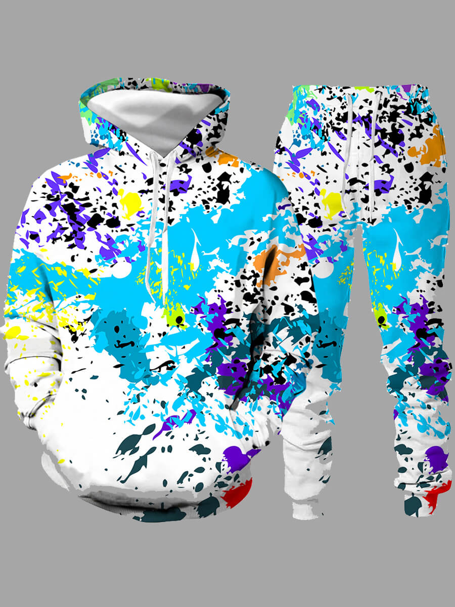 

LW Men Hooded Collar Print Multicolor Oversized Pants Set, Multi
