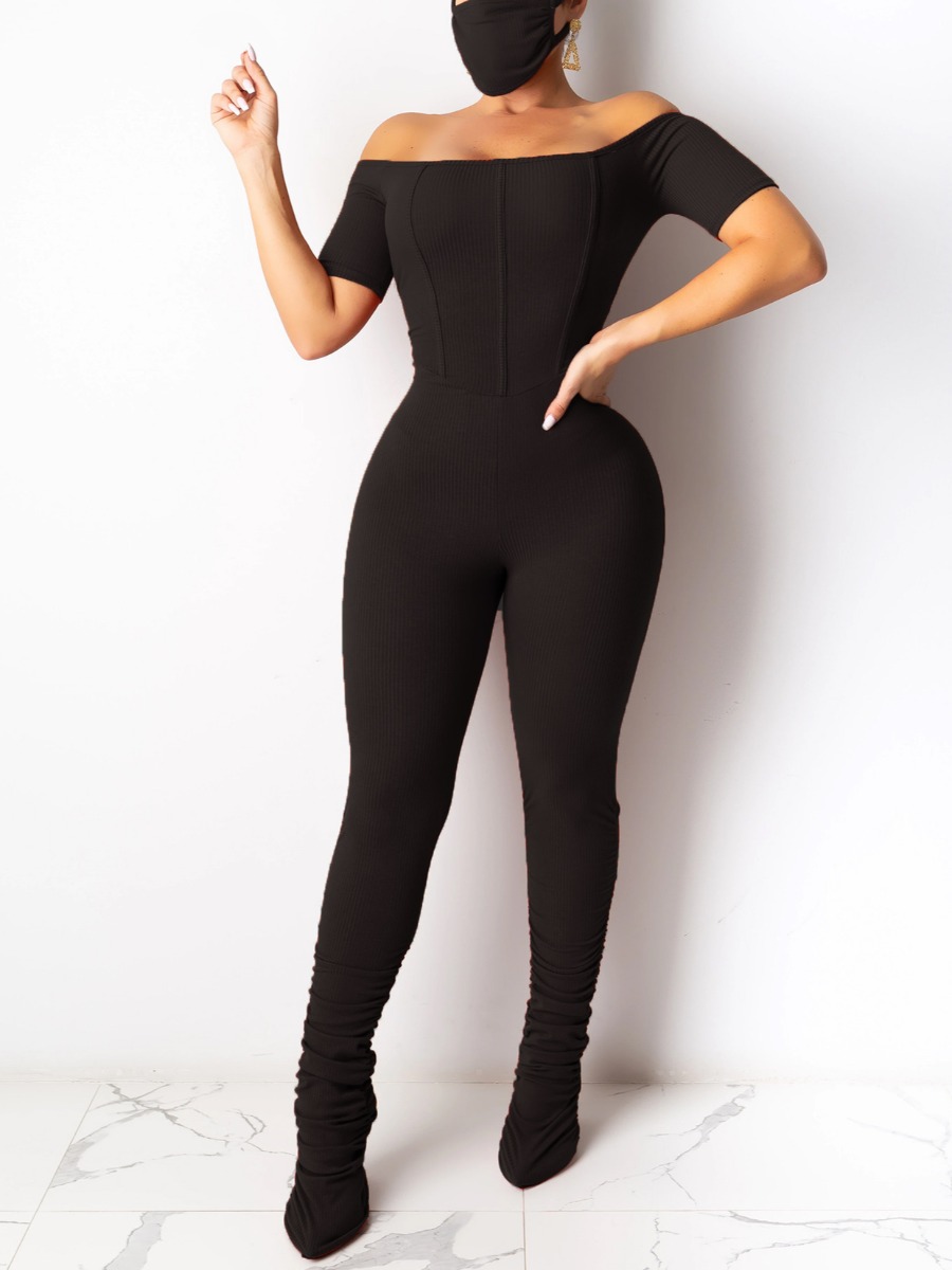 

lovely Trendy Dew Shoulder Skinny Black One-piece Jumpsuit