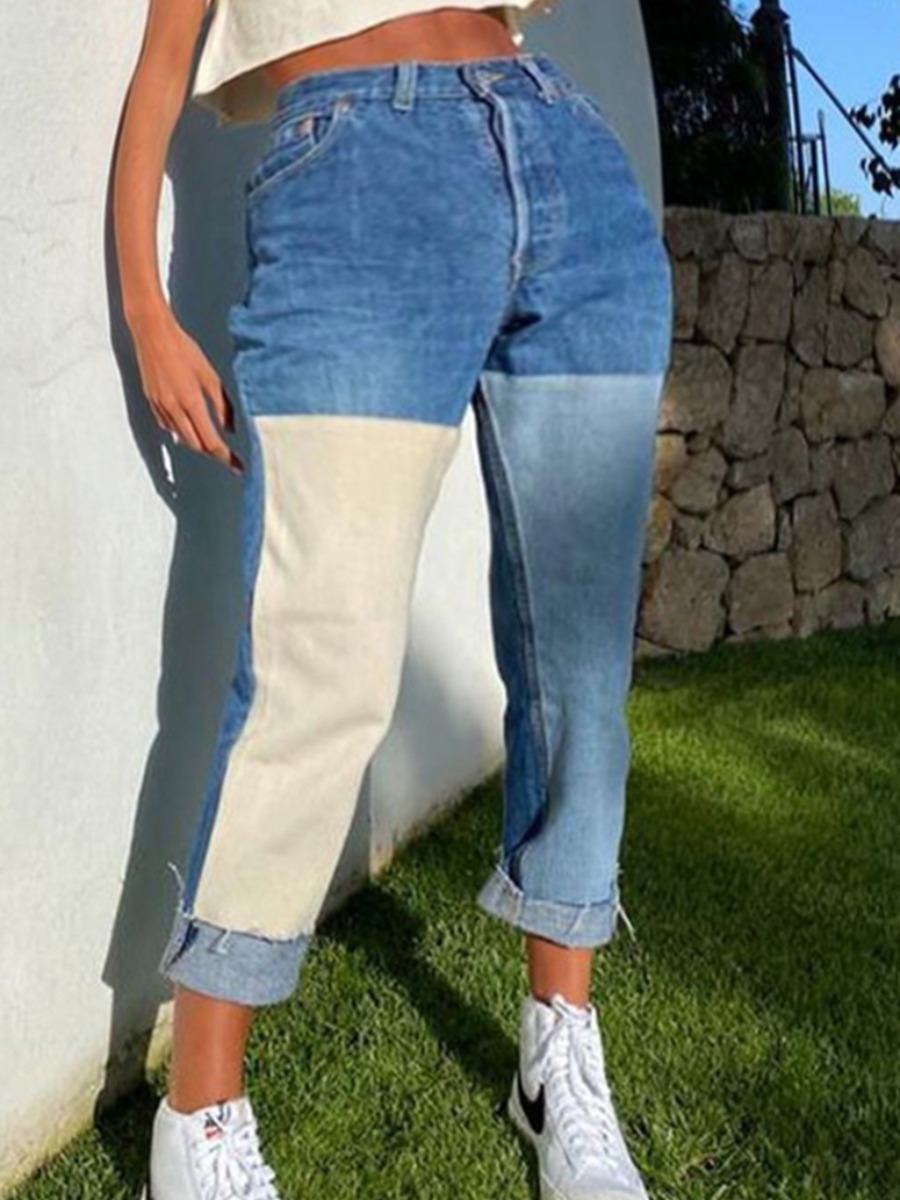 

lovely Casual Patchwork Blue Plus Size Jeans