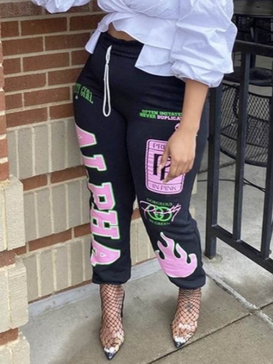 

Lovely Leisure Letter Print Black Pants