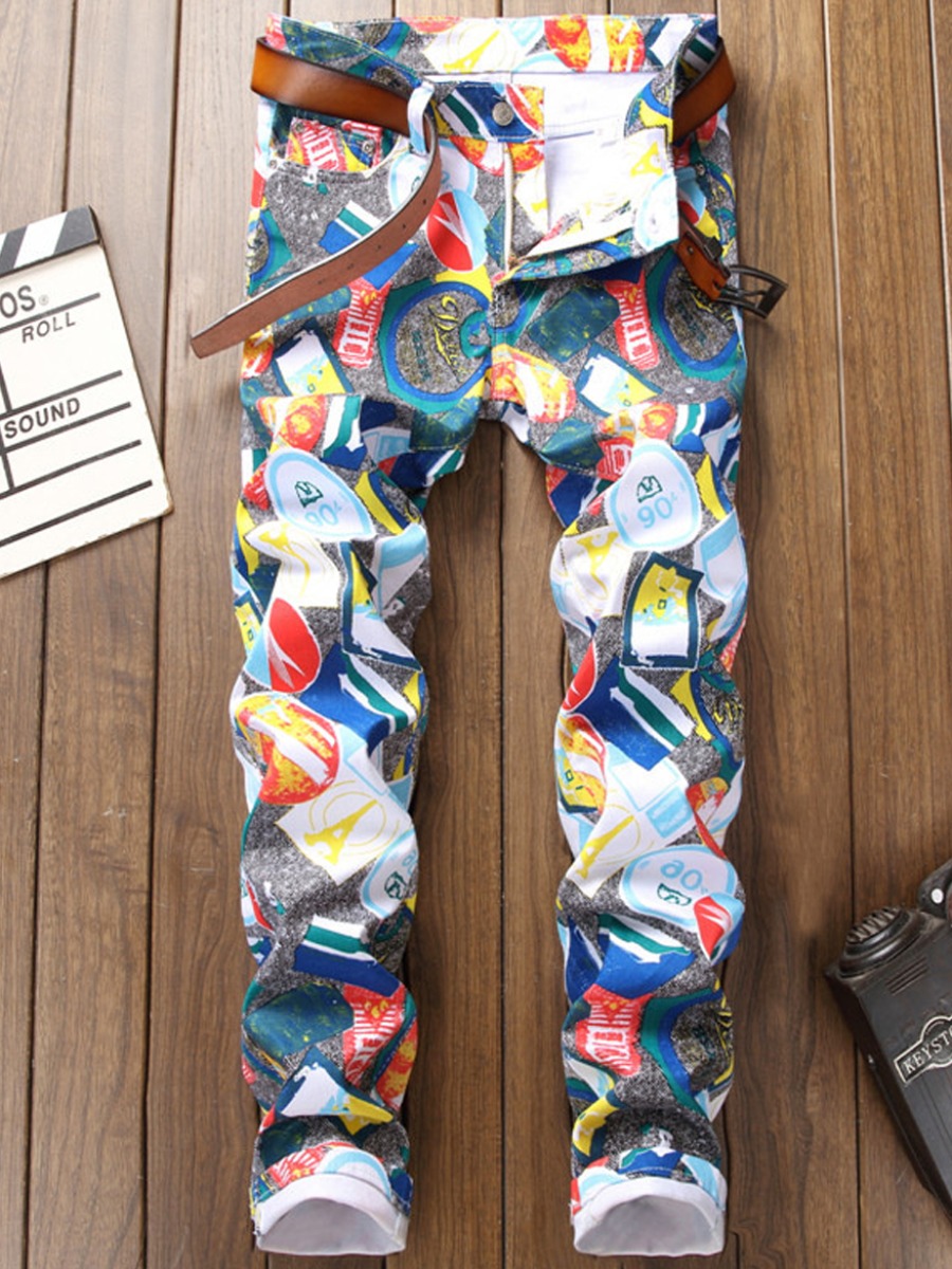 

Lovely Stylish Print White Men Jeans