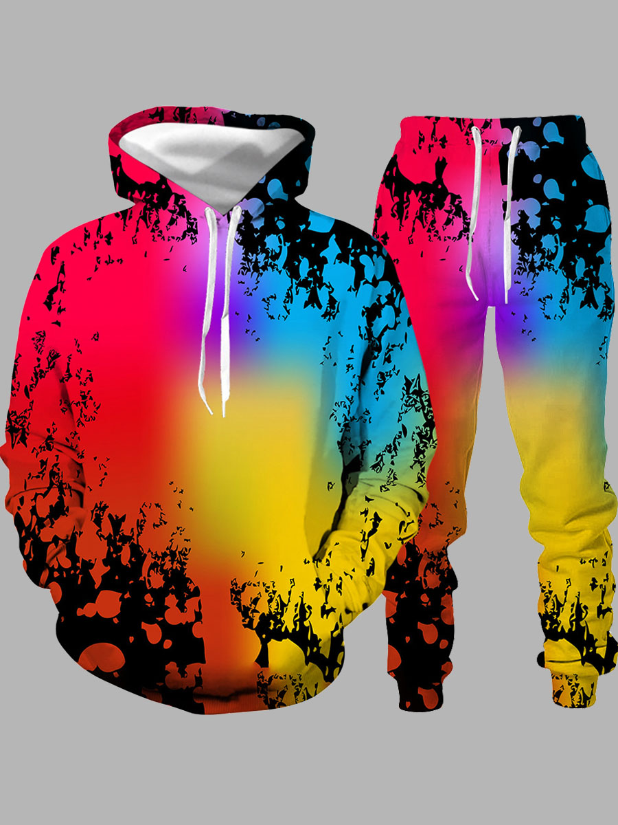 

LW Casual Hooded Collar Tie-dye Multicolor Men Two-piece Pants Set, Multi