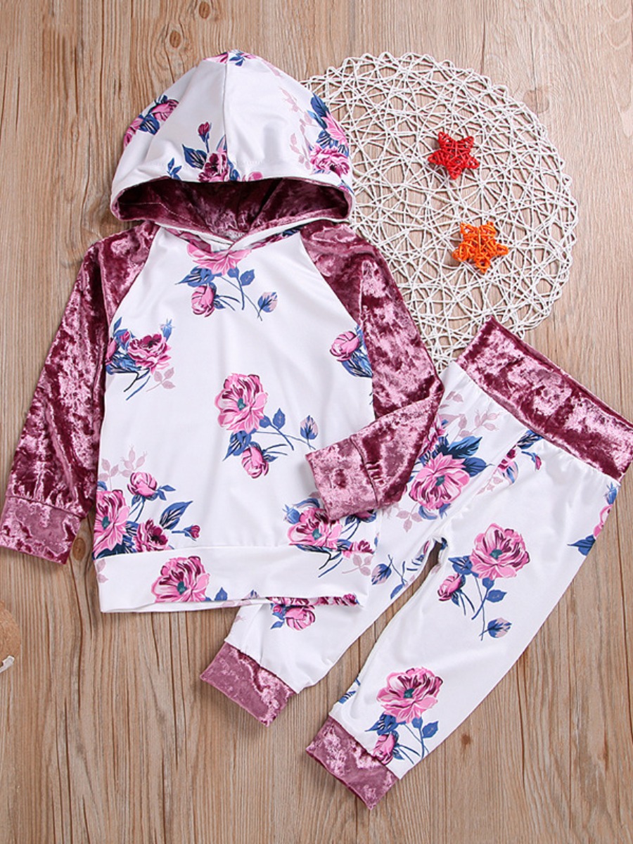 

lovely Casual Hooded Collar Plants Print White Girl Two-piece Pants Set