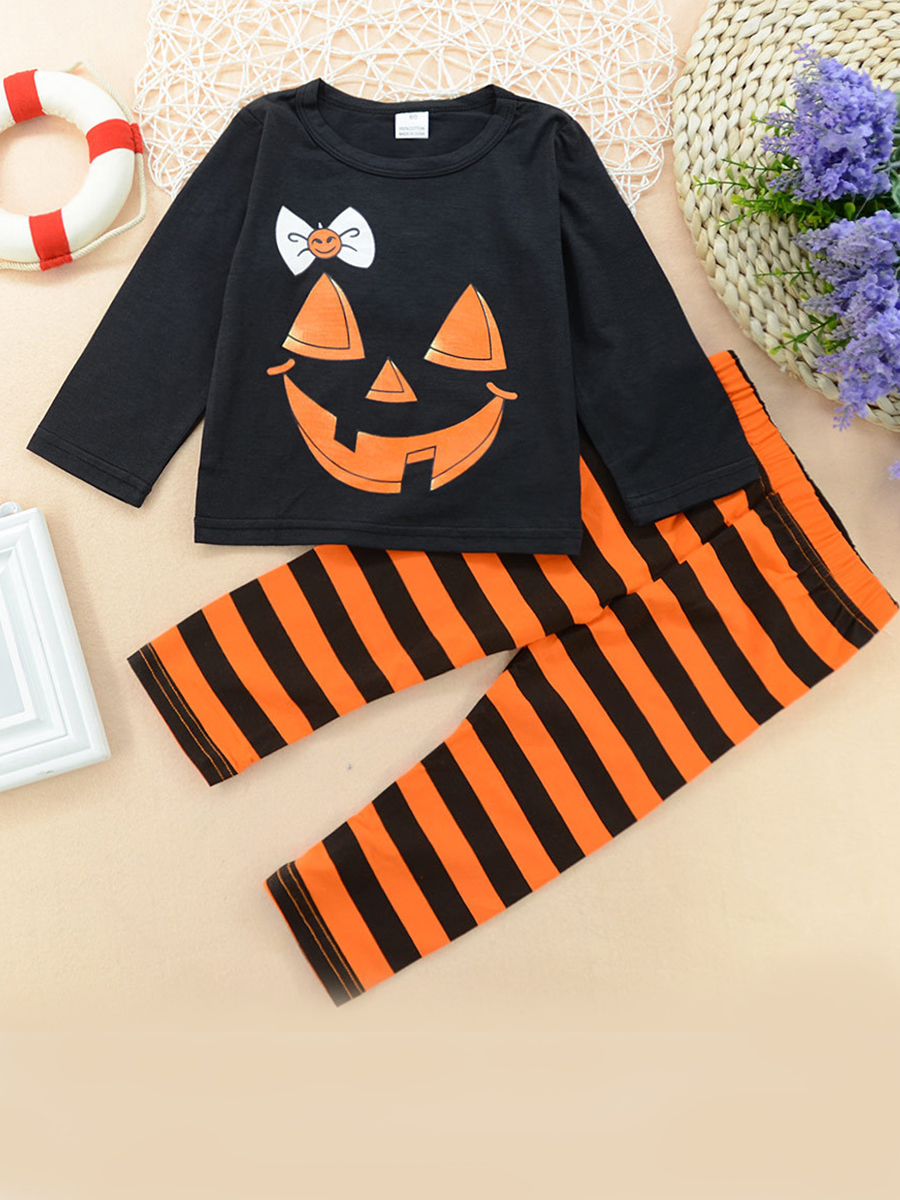 

lovely Sweet O Neck Print Multicolor Girl Two-piece Pants Set, Multi