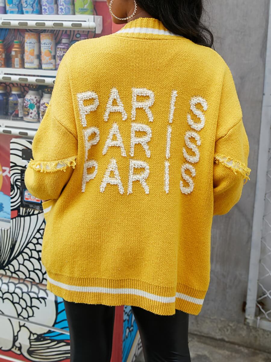 

Lovely Trendy Letter Loose Yellow Cardigan