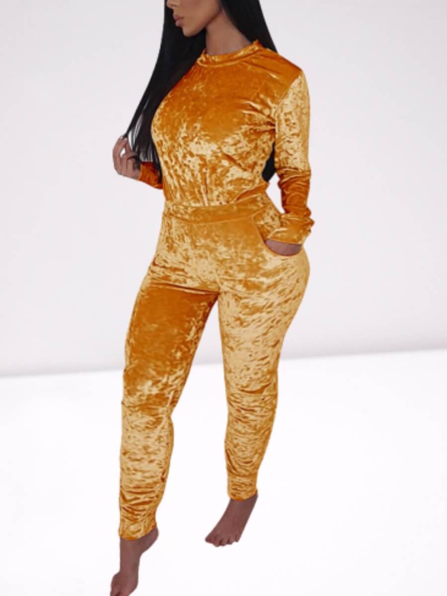

Lovely Casual O Neck Basic Gold Loungewear