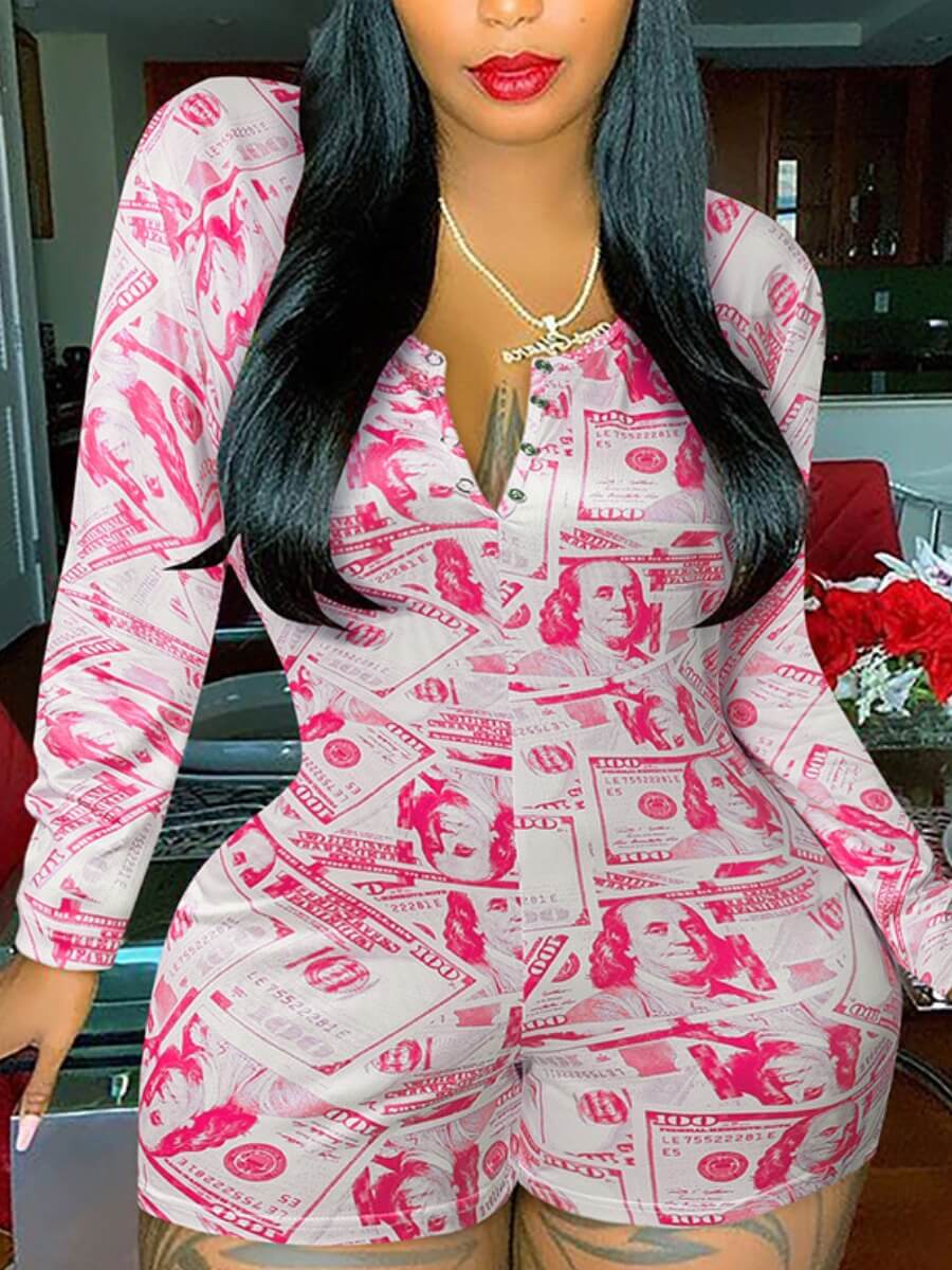 

Lovely Trendy Print Skinny Rose Red Sleepwear