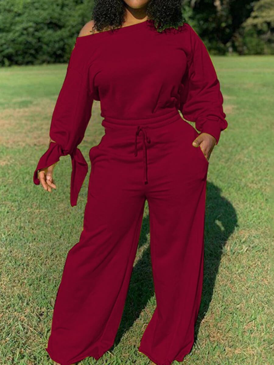 

Lovely Leisure Drawstring Loose Wine Red One-piece Jumpsuit