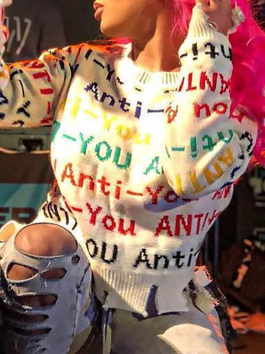 

Lovely Leisure O Neck Letter Print White Sweater