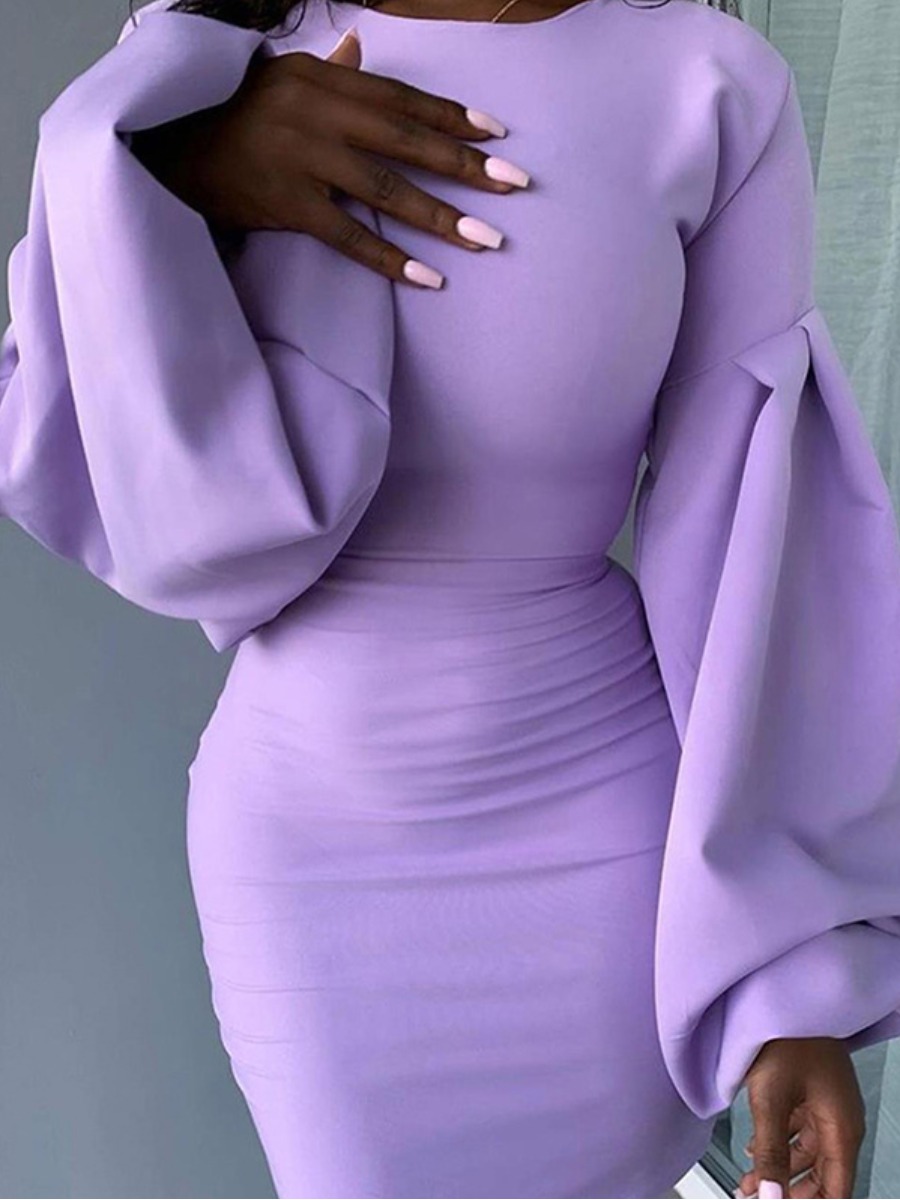 

lovely Casual O Neck Patchwork Purple Knee Length Dress