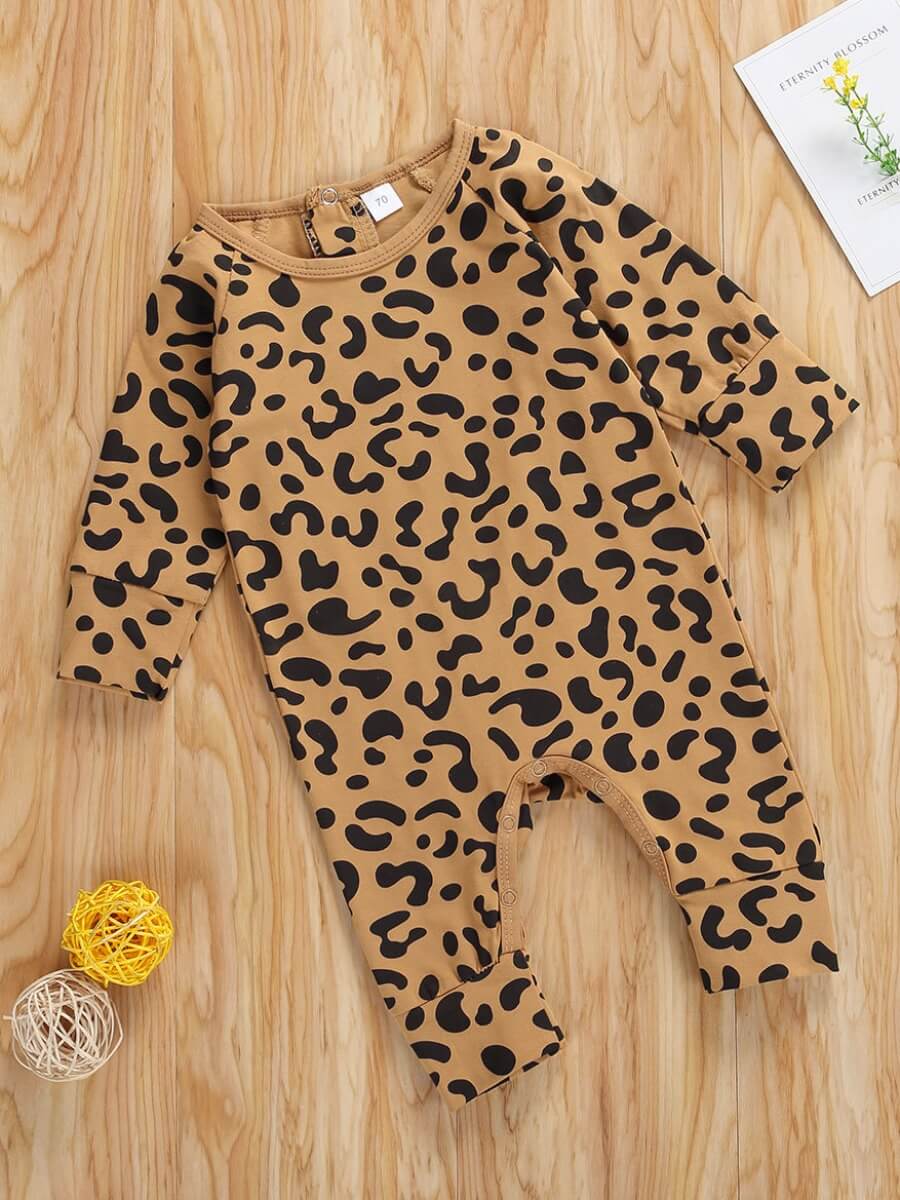

Lovely Trendy O Neck Leopard Print Girl One-piece Jumpsuit