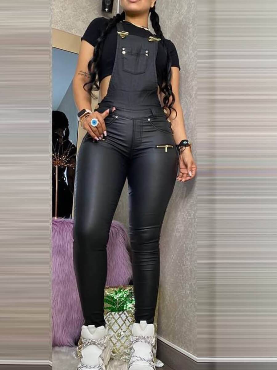 

Lovely Stylish Pocket Patched Black One-piece Jumpsuit