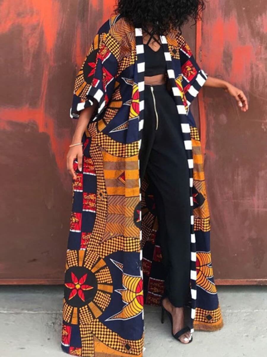 

Lovely Street Print Multicolor Long Plus Size Coat, Multi