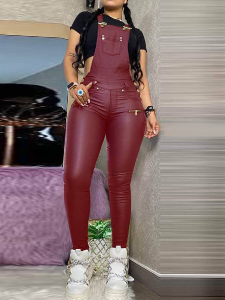 

Lovely Stylish Pocket Patched Wine Red One-piece Jumpsuit