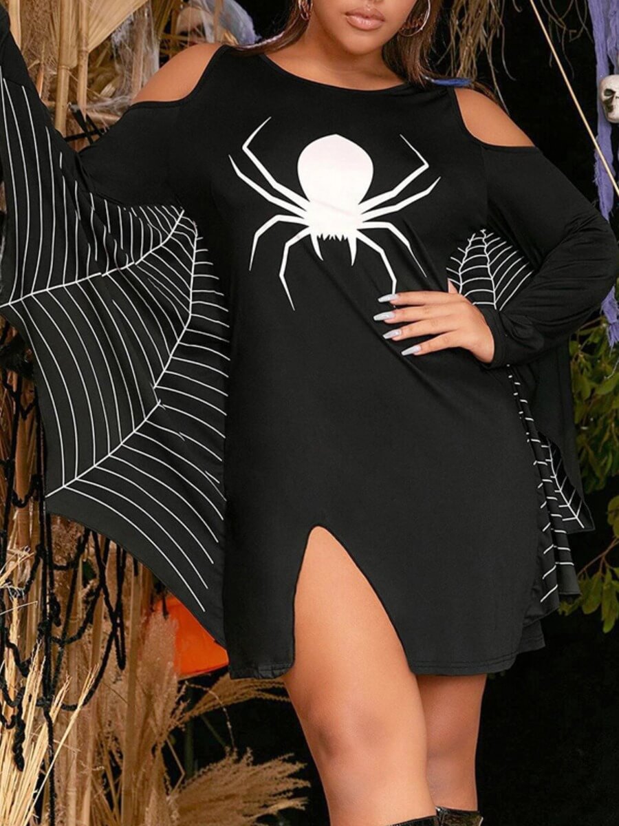 

Lovely Leisure O Neck Print Hollow-out Black Knee Length Dress