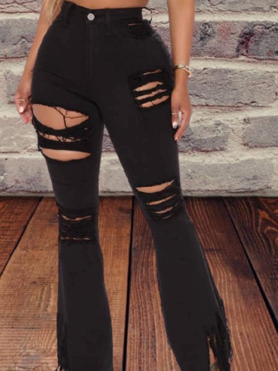 

Lovely Stylish Broken Holes Black Jeans