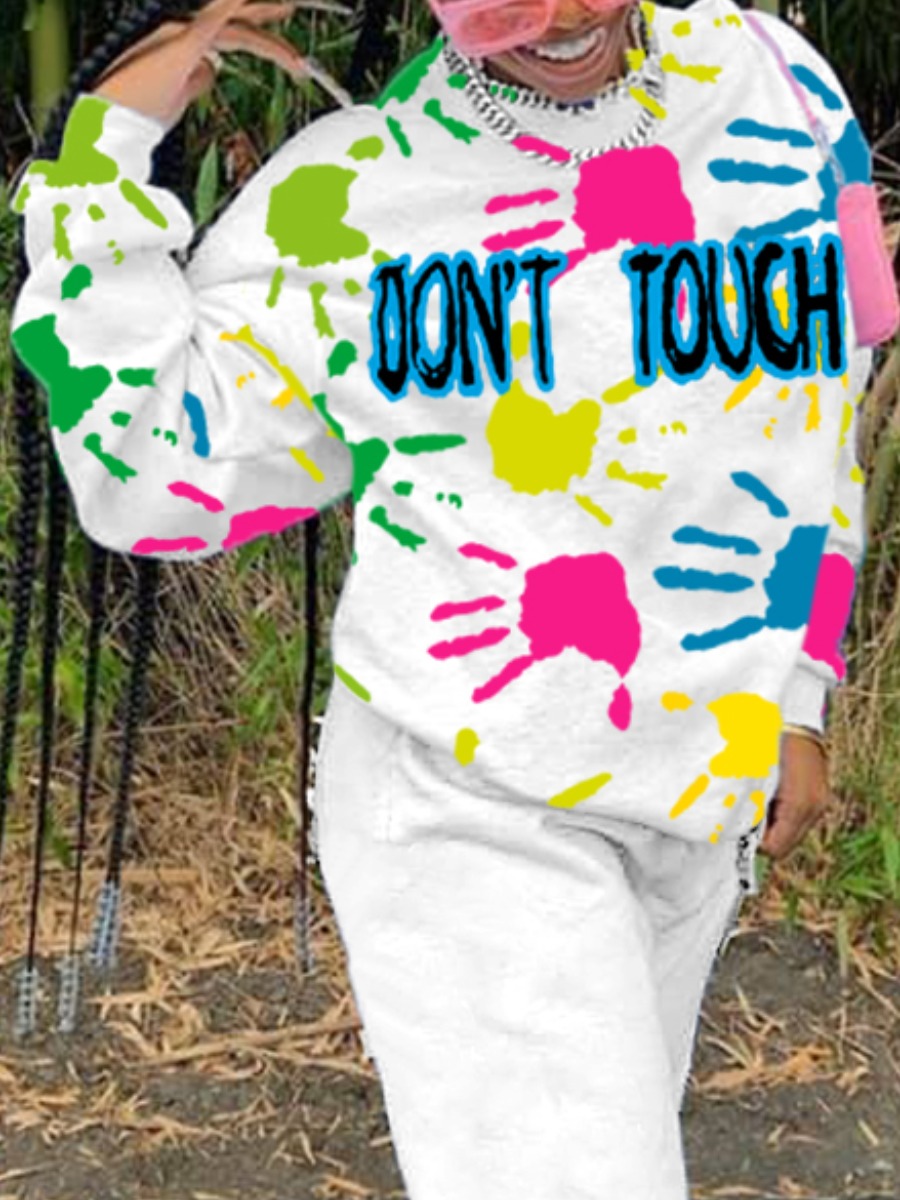 lovely Casual O Neck Print White Hoodie(Batch Print)