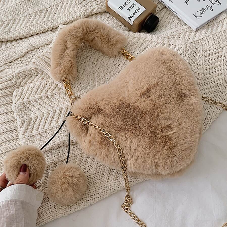 

Lovely Trendy Heart Chain Strap Brown Crossbody Bag