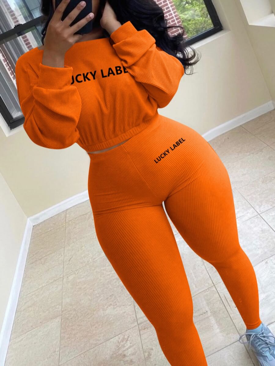 

Lovely Sportswear O Neck Letter Print Croci Two Piece Pants Set