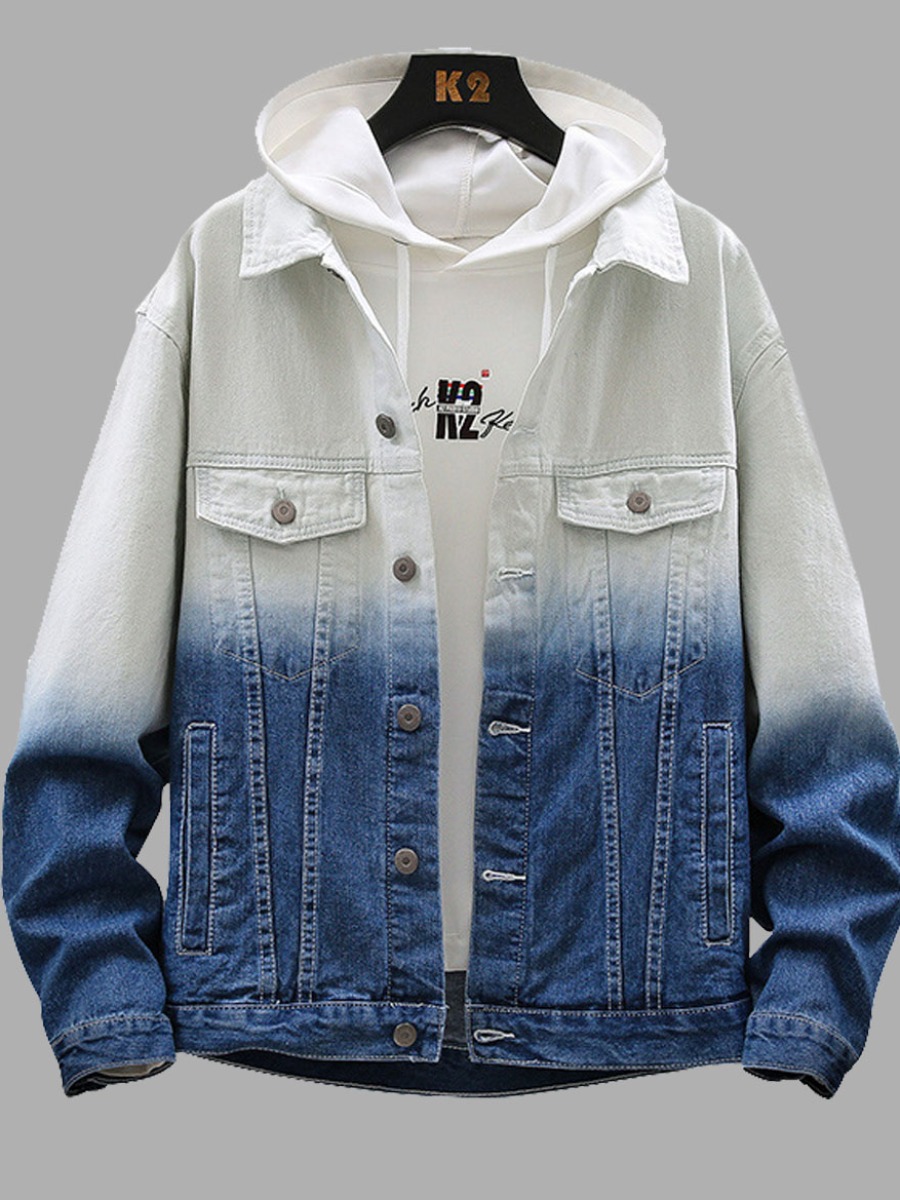 

lovely Trendy Turndown Collar Gradient Blue Men Denim Jacket