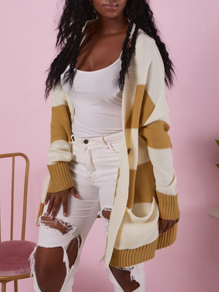 

Lovely Casual Striped Loose Yellow Long Cardigan