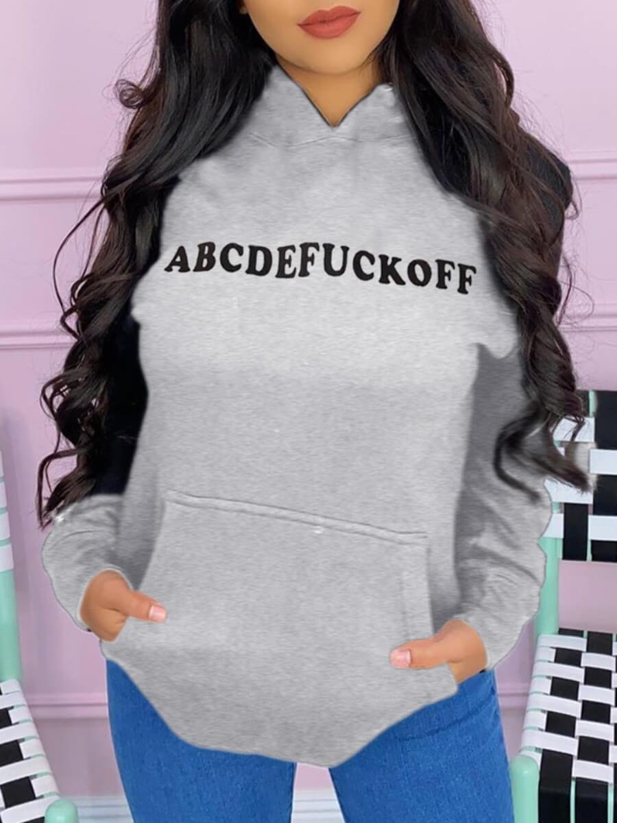 

Lovely Casual Hooded Collar Letter Print Grey Hoodie
