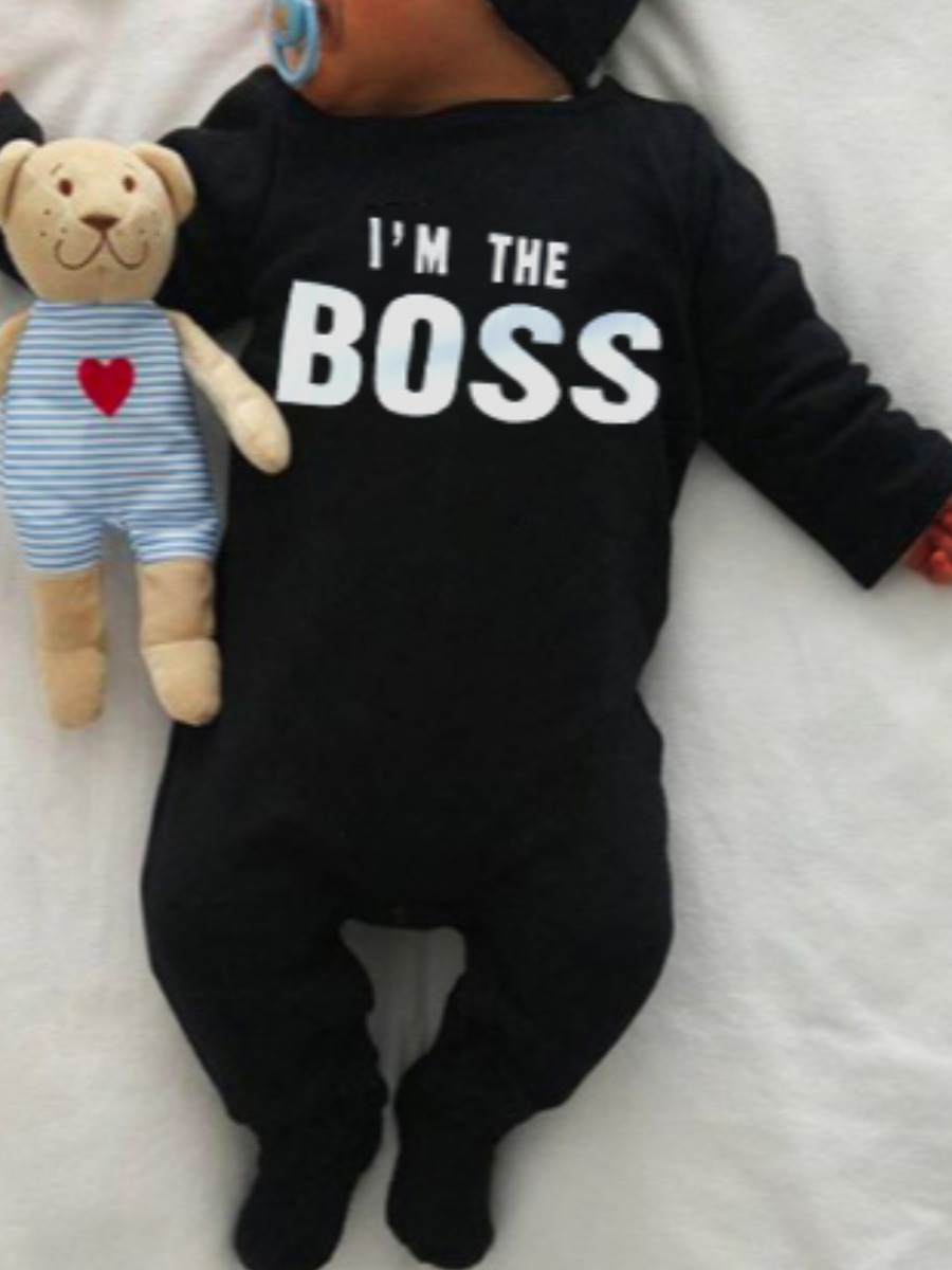 

lovely Casual O Neck Letter Print Black Boy One-piece Jumpsuit