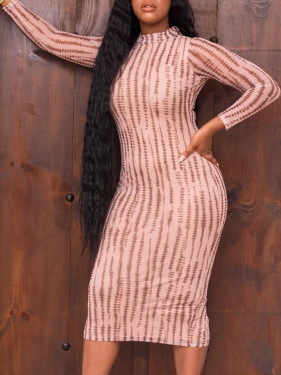 

Lovely Trendy O Neck Print Light Pink Knee Length Dress