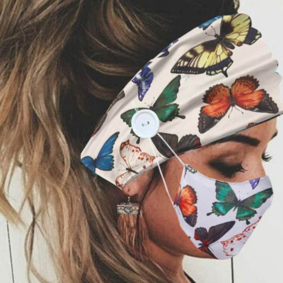 

Lovely Butterfly Print Multicolor Face Mask(With Headband), Multi