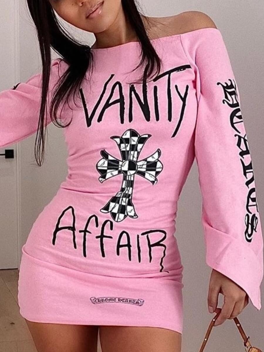 

Lovely Trendy Letter Print Pink Mini Dress
