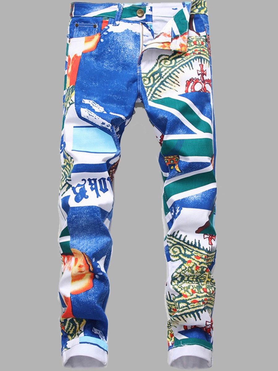 

lovely Stylish Print Blue Men Jeans