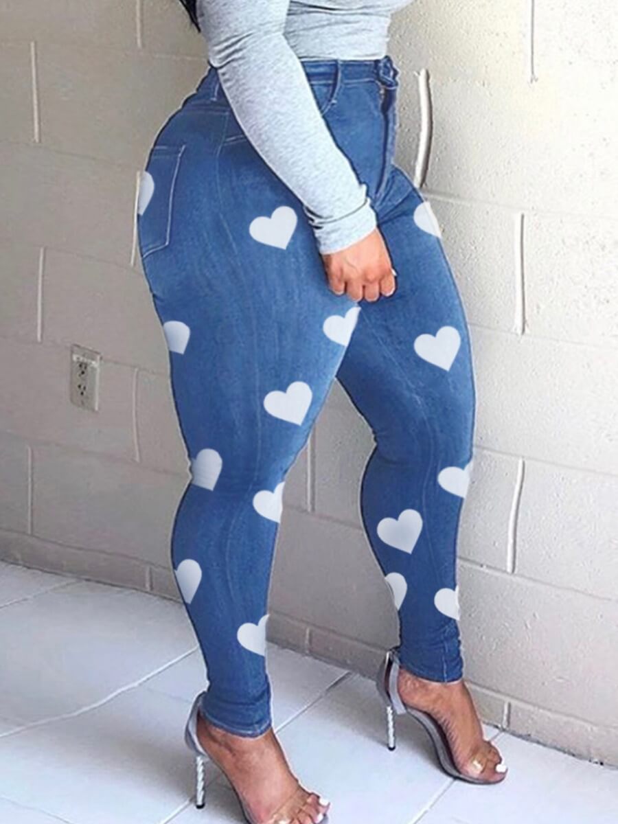 LW Plus Size High Stretchy Stylish Heart Print Jeans